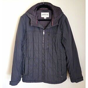 Orvis Men's Quilted Hooded Jacket Charcoal Grey Full Zip Puffer Coat Size M